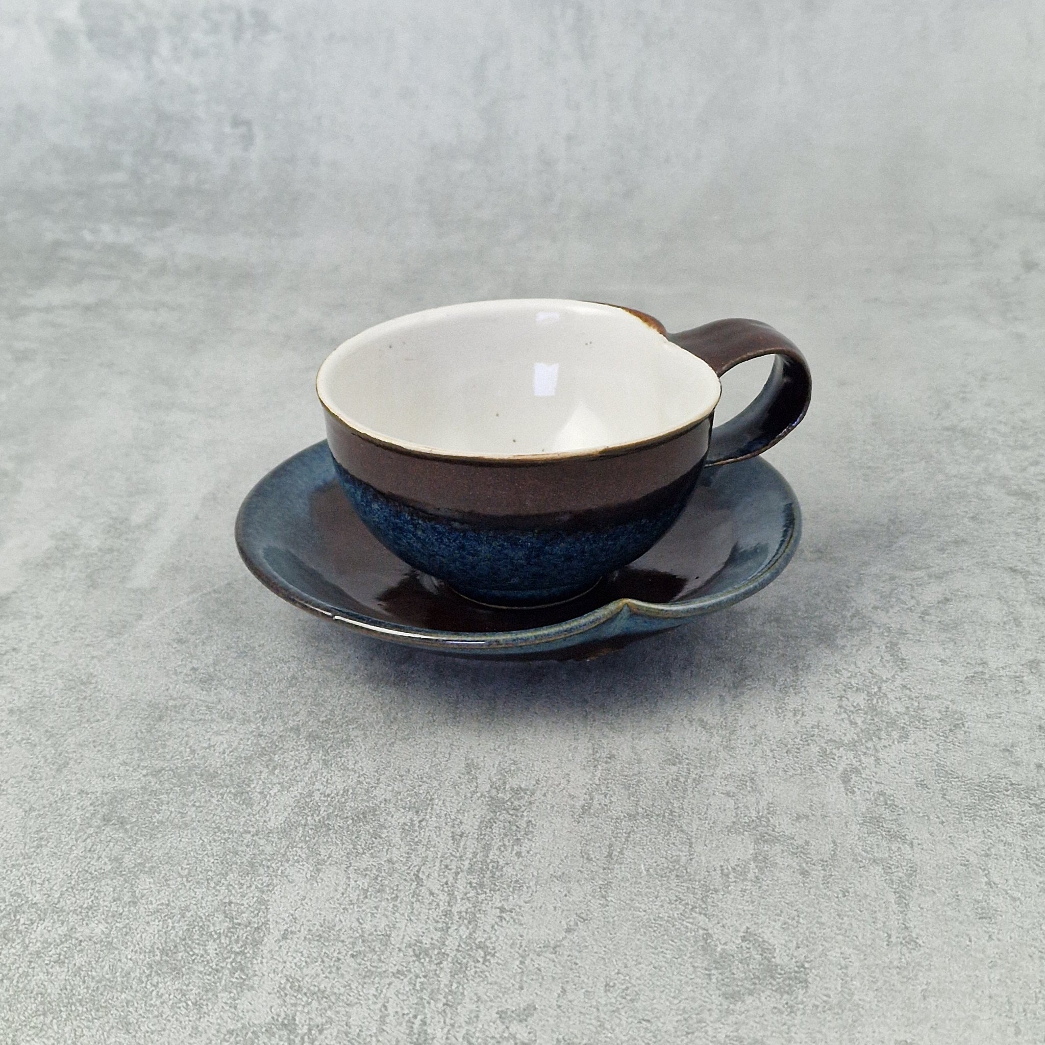 Blue Reactive & Tenmoku Double Espresso Cup & Saucer