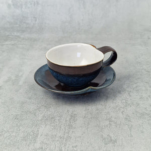 Blue Reactive & Tenmoku Double Espresso Cup & Saucer