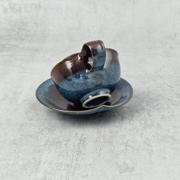 Blue Reactive & Tenmoku Double Espresso Cup & Saucer