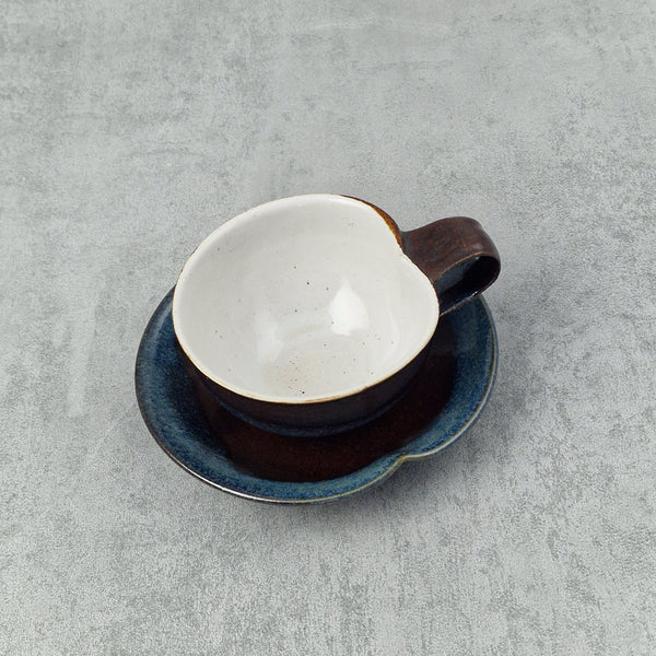 Blue Reactive & Tenmoku Double Espresso Cup & Saucer