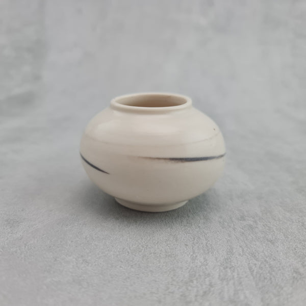 Porcelain Mini Moon Jar with Black Swirl