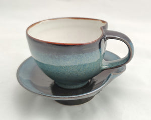 Blue Reactive & Tenmoku Cappuccino Cup & Saucer